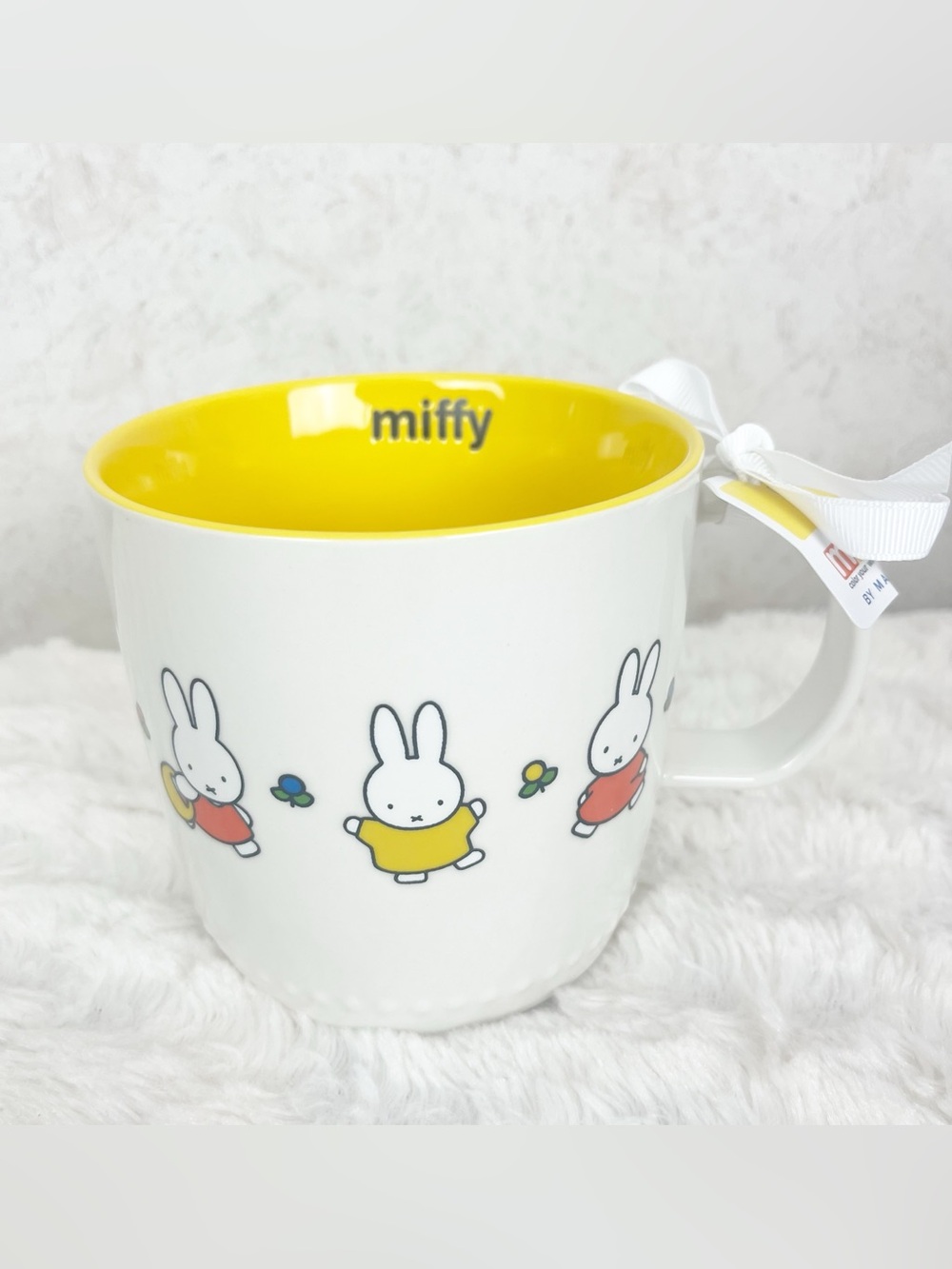 Magenta Miffy Floral White Bunny Rabbit Mug Easter Spring Cottagecore Whimsical